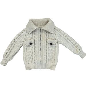 CLADYKNIT Handknit Wool Cardigan Baby Sz 24M Cream Aran Fisherman Chunky Ireland